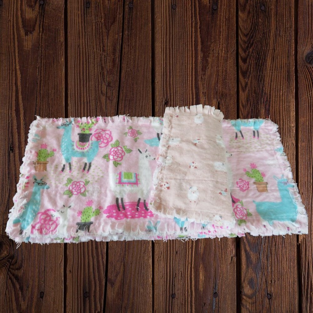 Burp Cloth, Flannel Rag Quilt Style, Reversible Llamas and Sheep, Set of 2